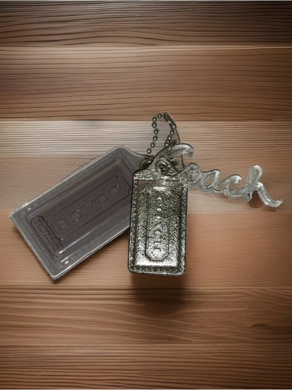 Coach Poppy XL Hang Tag Set, Gray & Silver, Leather & Acrylic